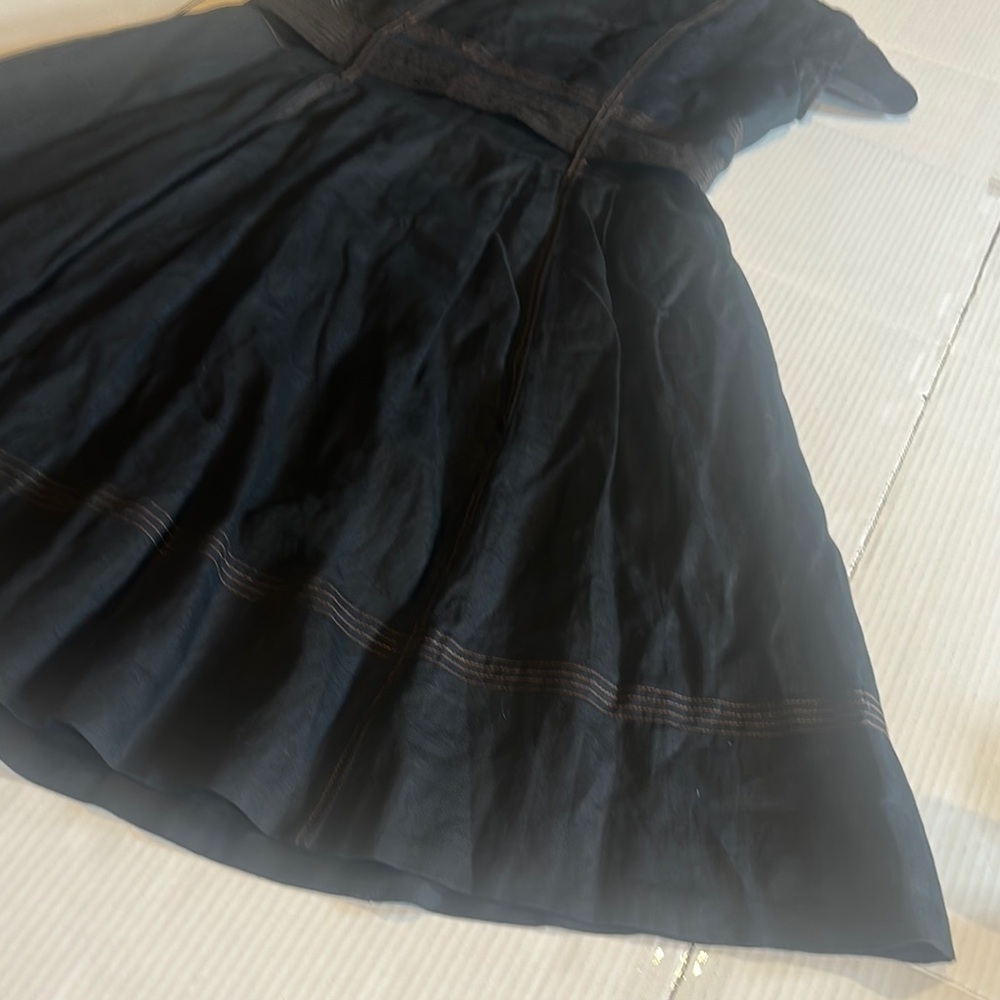 Talbots below the knee Black Dress w copper stitching look pockets button down - Picture 12 of 16